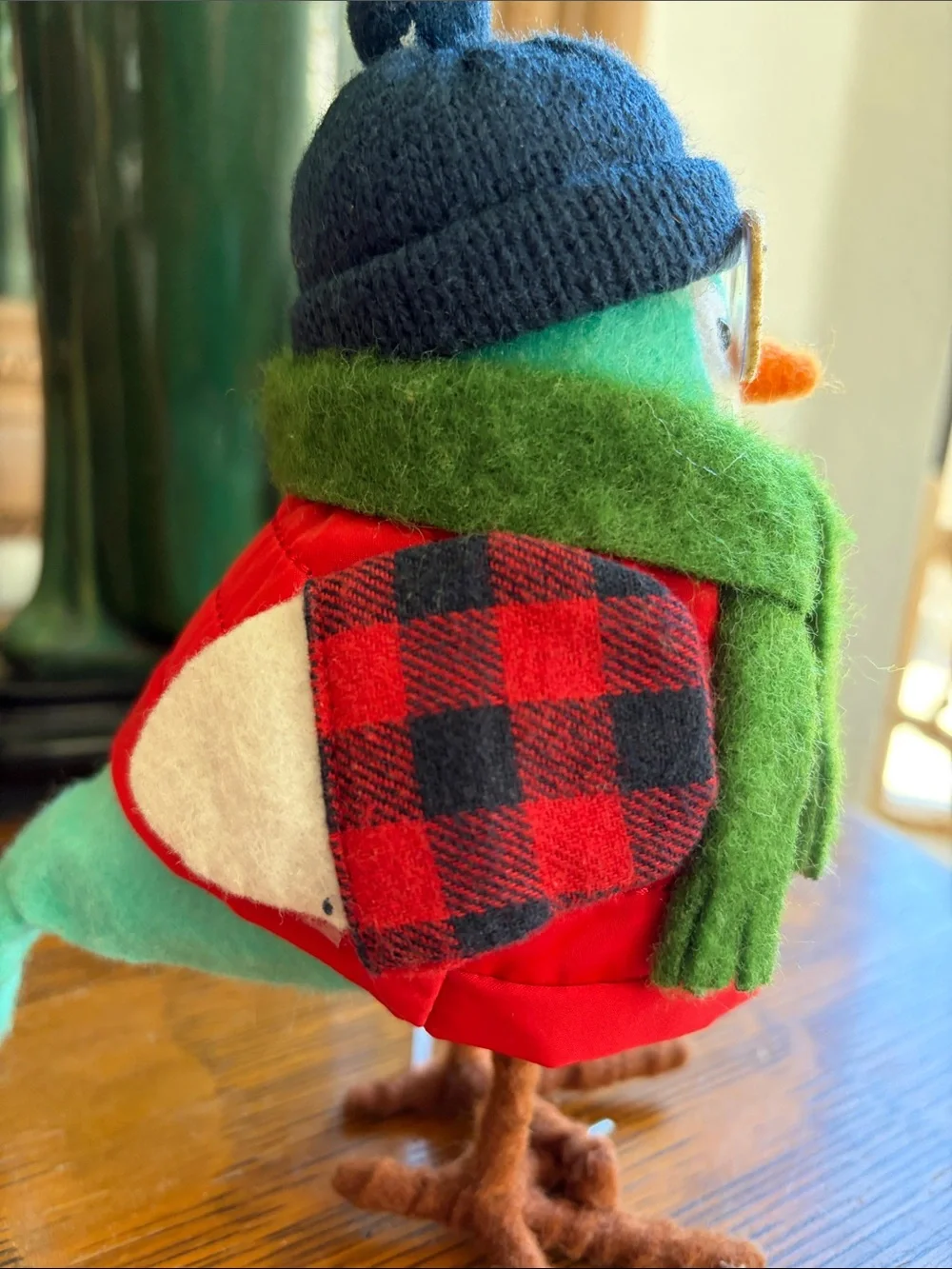 Target Red Quilted Winter Bird Figurine with Green Scarf and Blue Hat